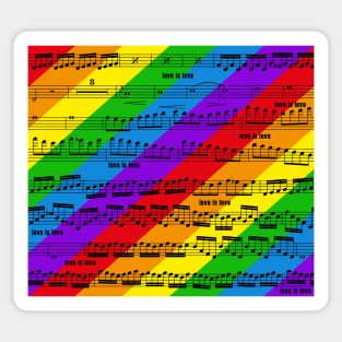 love is love - pride music notes - sheet music black on rainbow Sticker